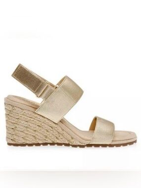 Anne Klein Gold Zoey‎ Espadrille Wedge Sandals Size 11 Metallic Resort Glam